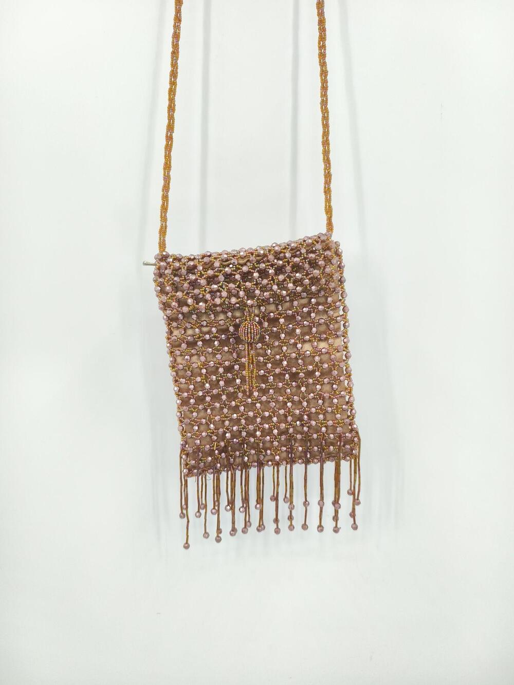 Bijoux Terner Crossbody Bag Womens Mini Pink Beaded Satin Gold Strap Purse
